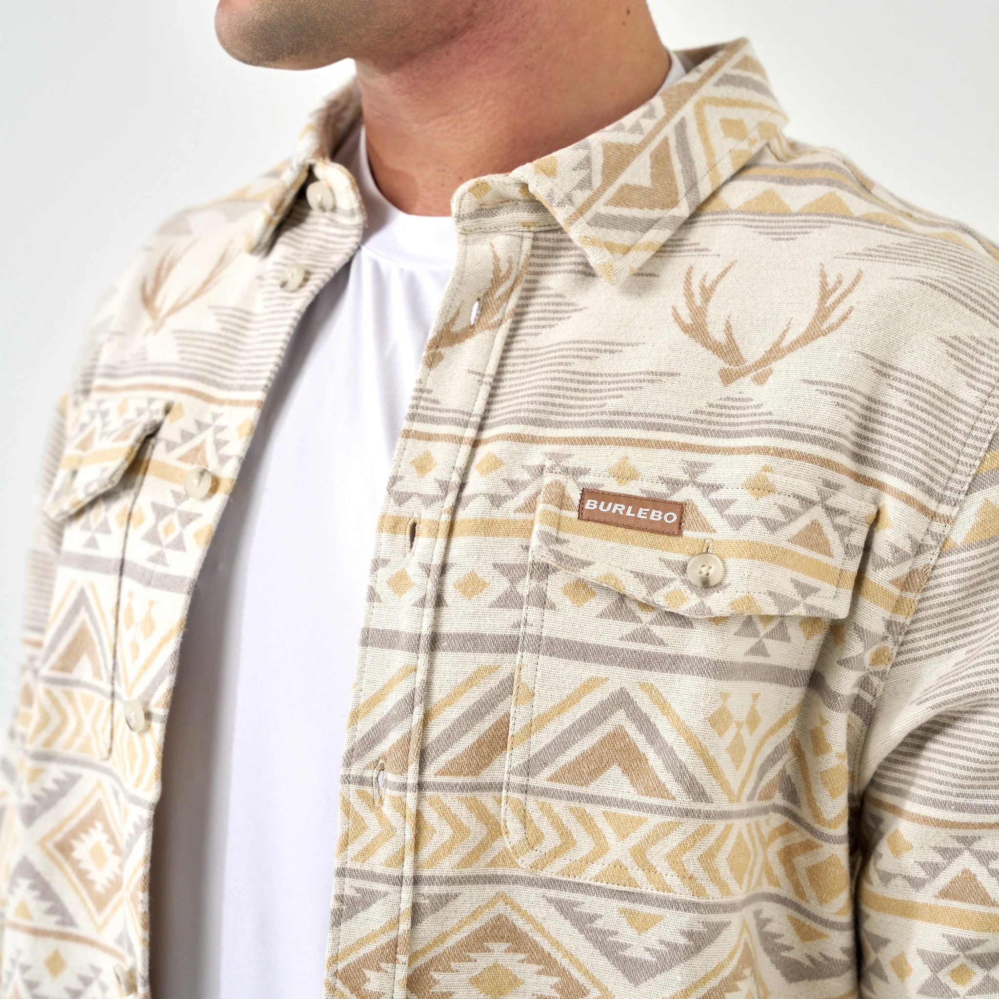 Vintage Heavyweight Flannel - Whitetail Aztec - Cream - BURLEBO