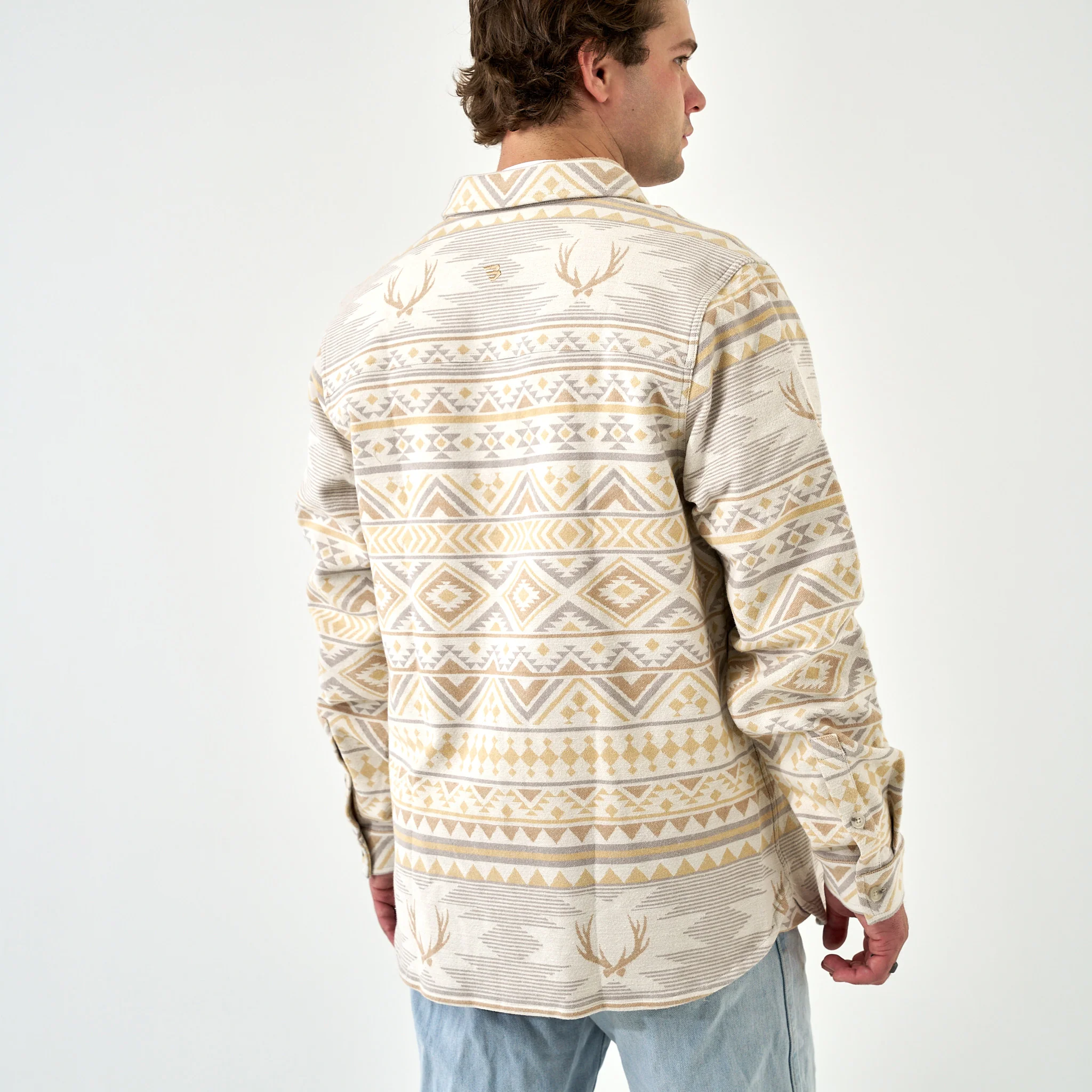 Vintage Heavyweight Flannel - Whitetail Aztec - Cream - BURLEBO
